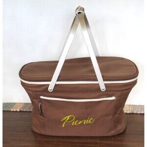 TASTEFULLY SIMPLE / ASCOT Insulated Foldable Collapsible Picnic Basket w/Handles